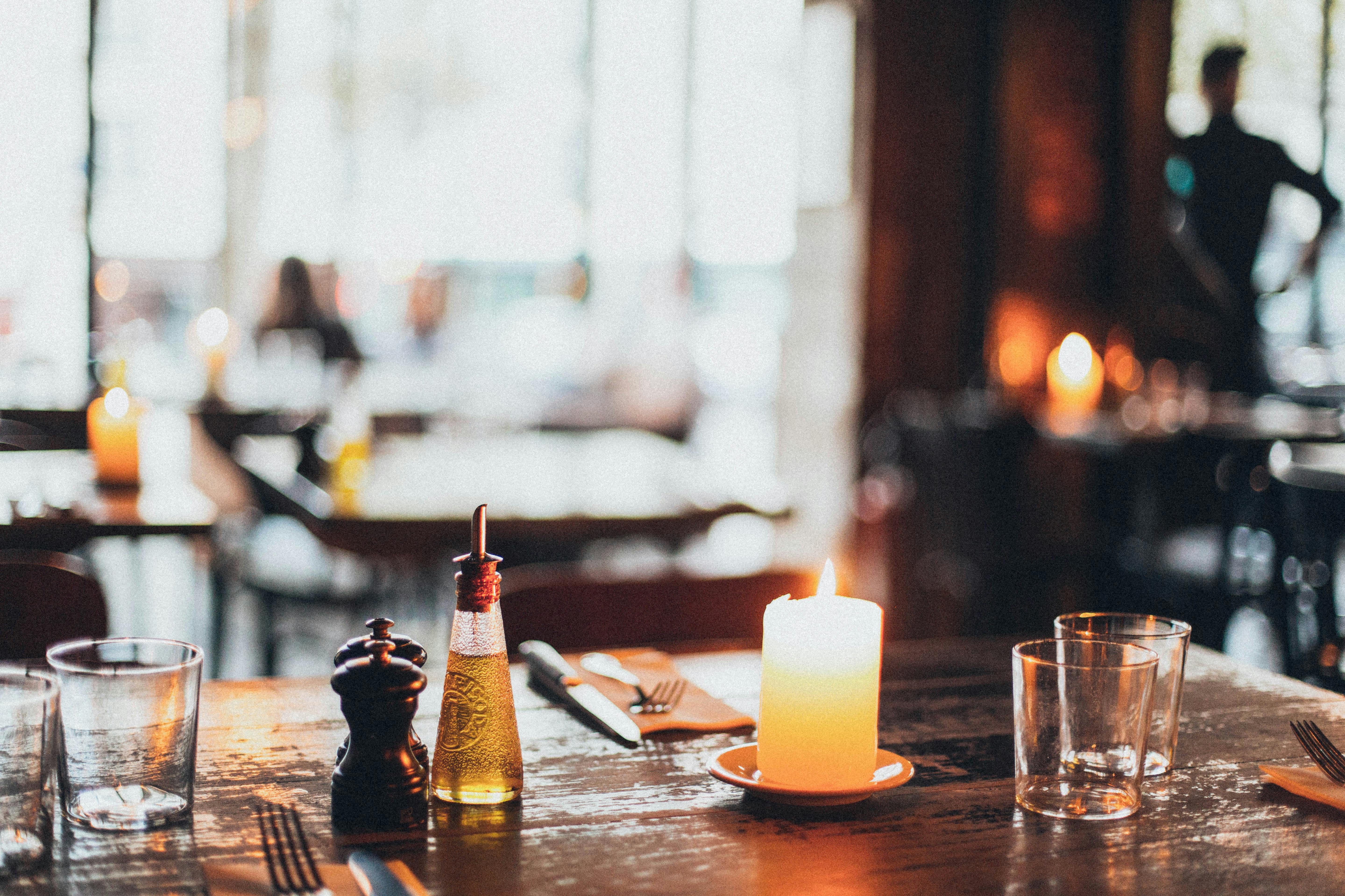 Candlelit restaurant table